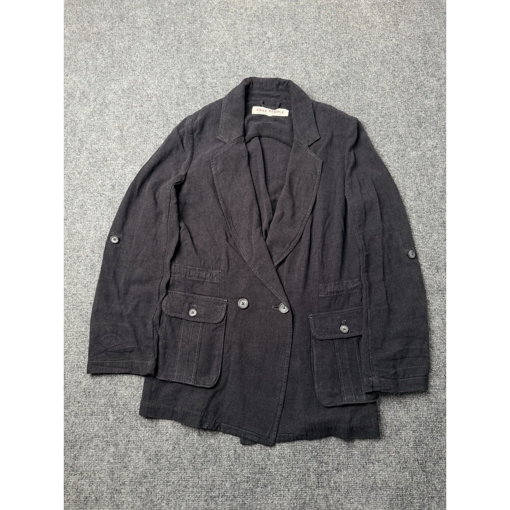 Womens Jacket Free‎ People Linen Black Button Front Blazer, Size M